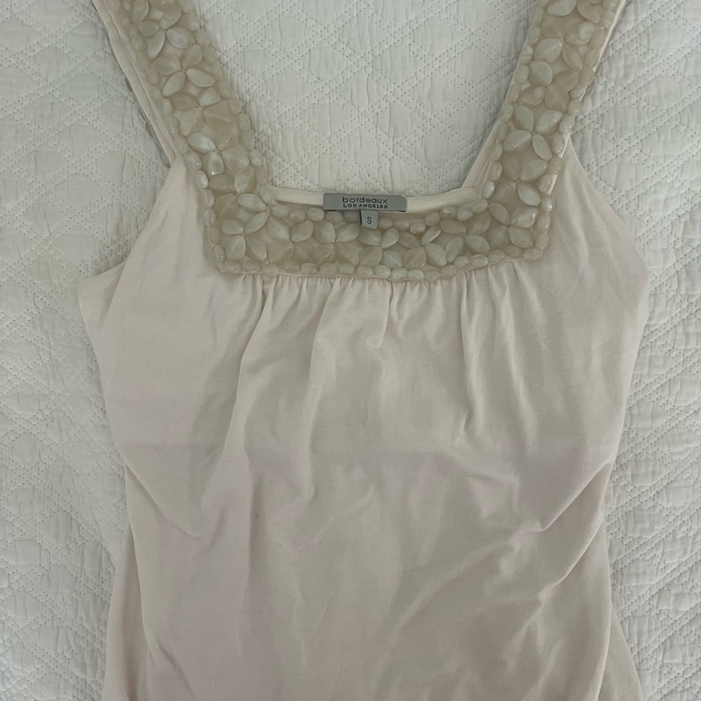 Bordeaux Los Angeles beaded tank top with built in bra. Size small